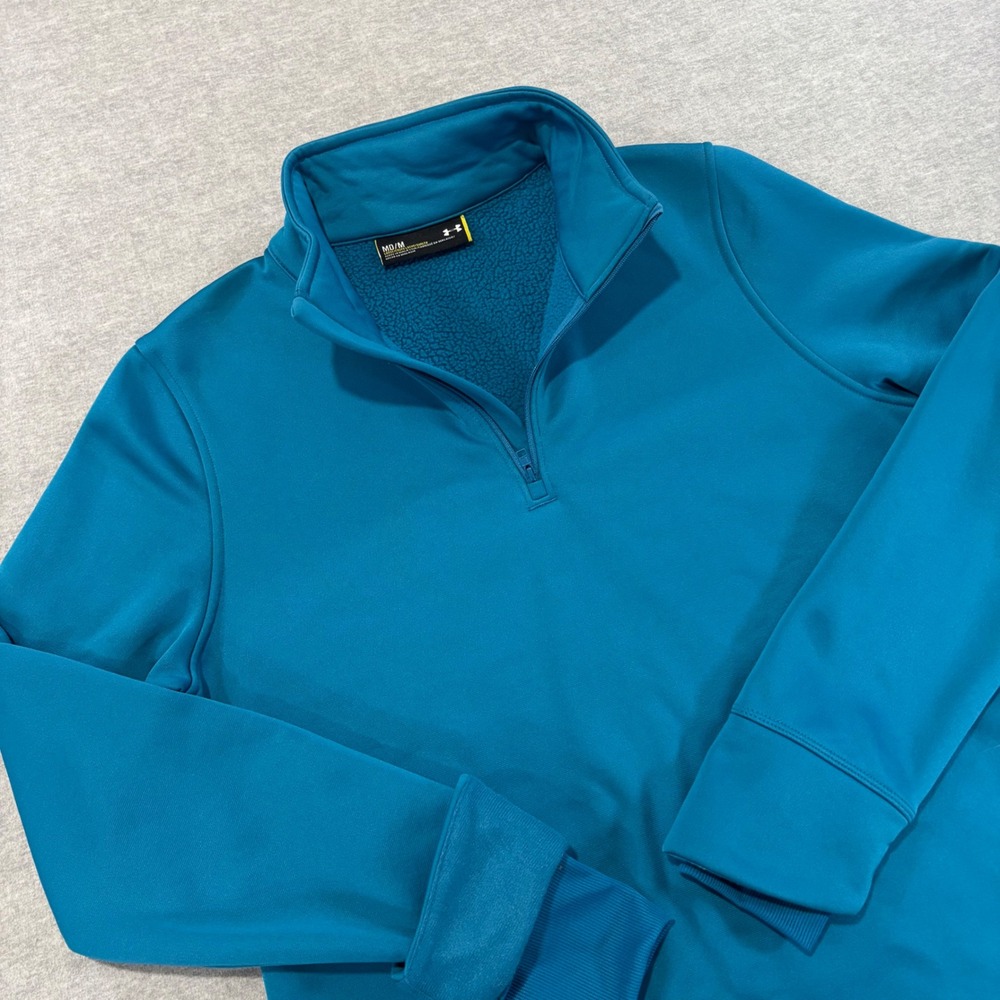 Under Armour Storm1 Fleece Quarter Zip Pullover Teal Blue Mens Medium Loose Fit